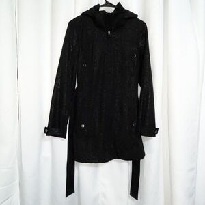 Calvin Klein Trench Coat Womens Jacket Water Resistant Detachable Hood Black Med